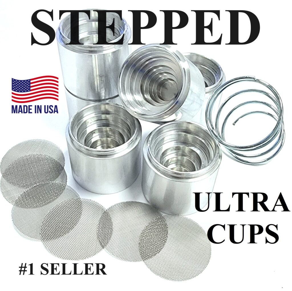D Sized Ultra Stepped Aluminum Solvent Trap Cups Kit 7 per Kit and Spring
