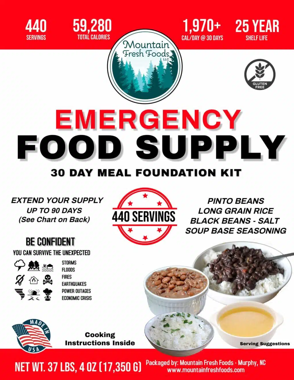 Beans and Rice LIFELINE PROTIEN 30 Day 448 Servings Emergency Food Supply Bucket or Box