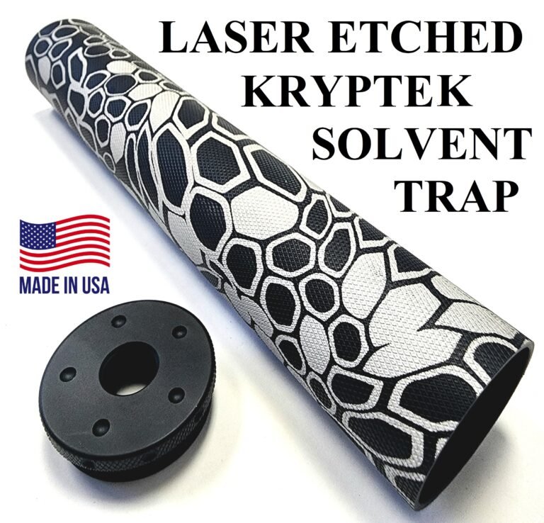 D Sized Laser Etched Aluminum Kryptek Pattern Solvent Trap Cleaning Tube Kit With Flat Adapter in 1/2 x28. Also available with matching solid cap, and cups in 1/2 x 28 or 5/8 x 24. WIX 4003 cleaning filter. And don't forget the stainless steel mesh filters.