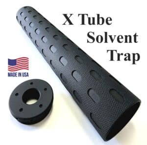 X Tube D size legal Solvent Trap Tube and threaded adapter. Also available are matching solid caps, and cups with 1/2 x 28 or 5/8 x 24 -Adapter cleaning kit Titanium WIX 4003 cleaning filter in light absorbing tactical grey, black or tan. And don't forget the stainless steel mesh filters to complete you firearm cleaning needs.