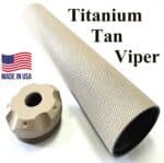 D size legal Solvent Trap 7" Titanium Viper tube with threaded viper adapter. Also available with matching solid viper adapter, cap, and cups in 1/2 x 28 or 5/8 x 24. WIX 4003 cleaning filter in tactical light absorbing flat black or tan.