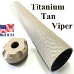 D size legal Solvent Trap 8.5" Titanium Viper tube with threaded viper adapter. Also available with matching solid viper adapter, cap, and cups in 1/2 x 28 or 5/8 x 24. WIX 4003 cleaning filter in tactical light absorbing flat black or tan.