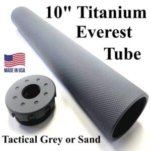 Best and Thickest and most super heavy duty titanium 10" solvent trap kit with tube cups and adapter in 1/2-28 or 5/8-24 large caliber solvent traps for extreme use ar15 7.62 300 blackout 6.5 30-06