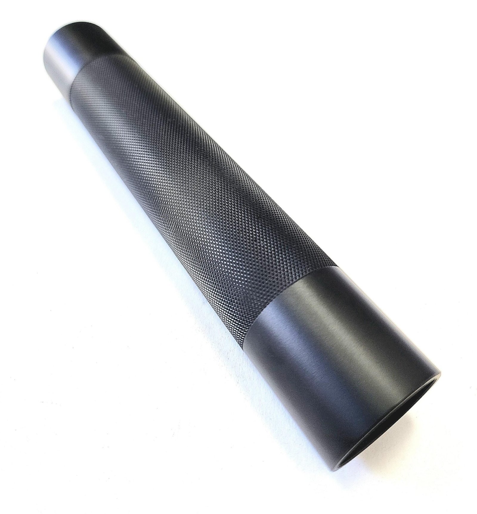 C-Size Legal Solvent Trap 7" with Center Diamond Knurl Solvent Trap or Blast Projection Tube and flat threaded adapter. Also available with matching adapters, caps, and cups in 1/2 x 28 or 5/8 x 24. WIX 4003 cleaning filter in Tactical light absorbing Black finish. Don't forget our stainless steel mesh filters to complete your firearm cleaning needs.