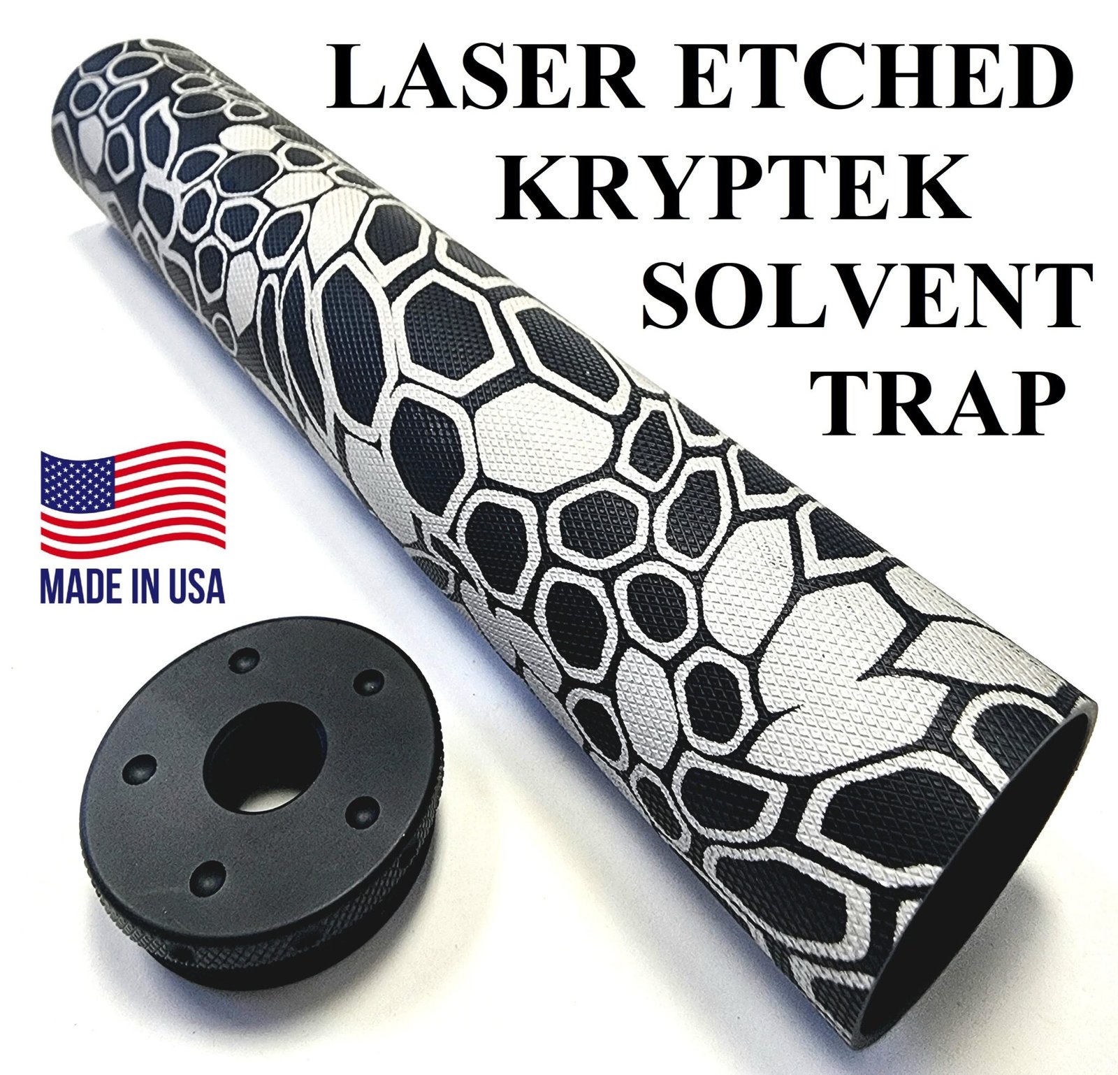 D Sized Laser Etched Aluminum Kryptek Pattern Solvent Trap Cleaning Tube Kit With Flat Adapter in 5/8 x24. Also available with matching solid cap, and cups in 1/2 x 28 or 5/8 x 24. WIX 4003 cleaning filter. And don't forget the stainless steel mesh filters.