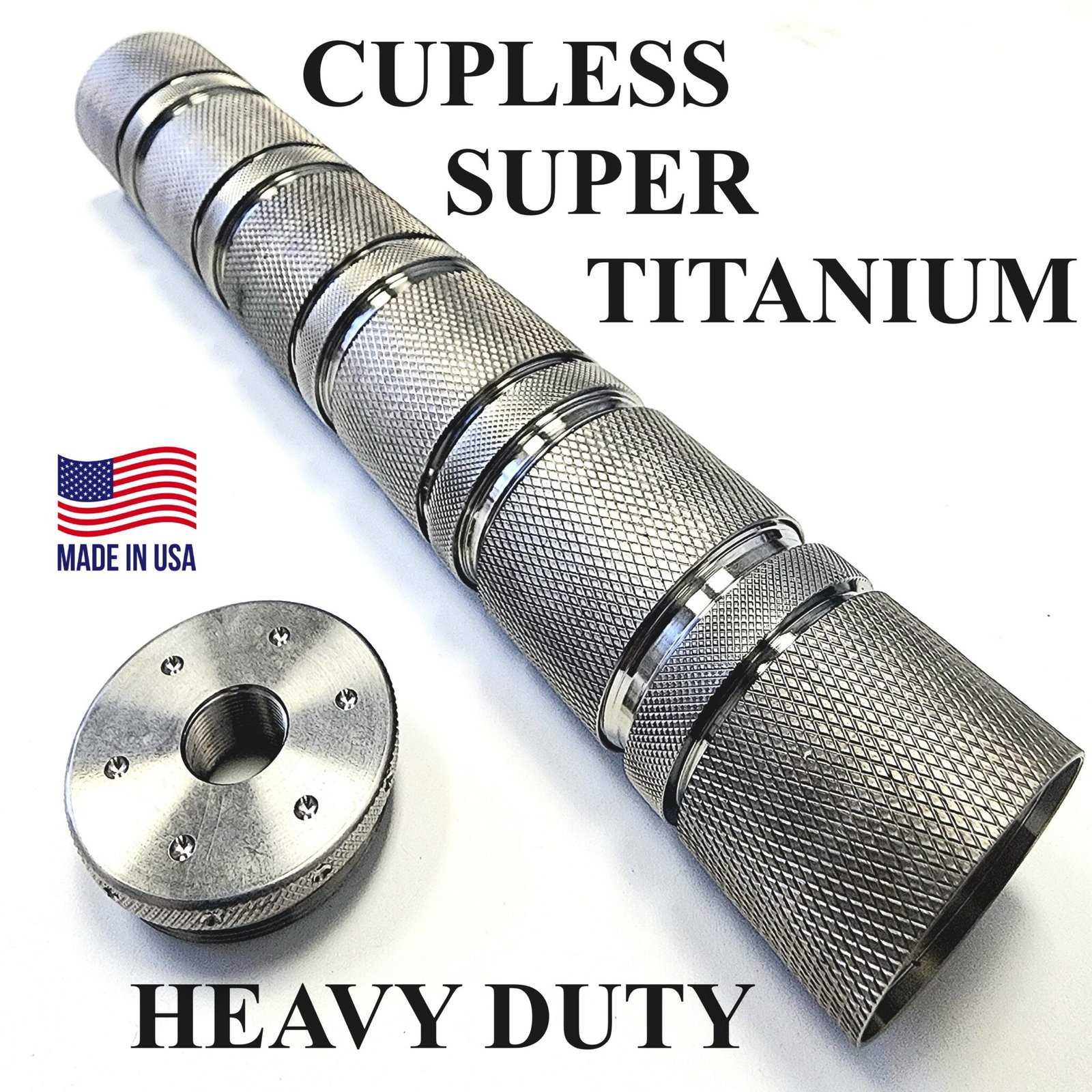 D Sized Heavy Duty Super Titanium Sectional Cupless Solvent Trap Kit with a flat threaded adapter in a raw finish. Also available with a variety of adapters, and caps, 5/8 x 24. And stainless steel mesh filters. WIX 4003 cleaning filter. Also in tactical light absorbing flat black or tan.