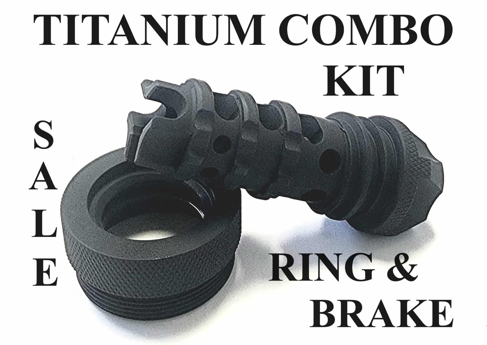 Scorpion Scorpion TITANIUM Muzzle Brake with TITANIUM Ring Combo Kit STEEL Scorpion Muzzle Brake 5/8 x 24 and Quick Connect Ring In Ultra Light Absorbing Tactical Flat Black . Also available, legal solvent trap tube, threaded adapters, caps, and cups.