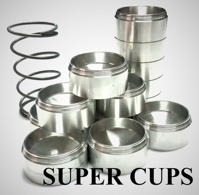 D Sized 14x Aluminum 1/2″ SUPER Cups Solvent Trap Dry Storage Kit and Spring. Solvent Trap and Maglite Dry Storage Cups Kit. Dry Storage Cups, Legal Solvent Trap Parts For use with blast projection tube, blast tubes, Maglite cups, inserts, Solvent trap parts, solvent trap cleaning tubes. Filters