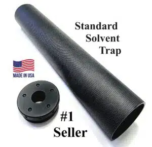 Black aluminum solvent trap tube used for firearm cleaning and solvent containment