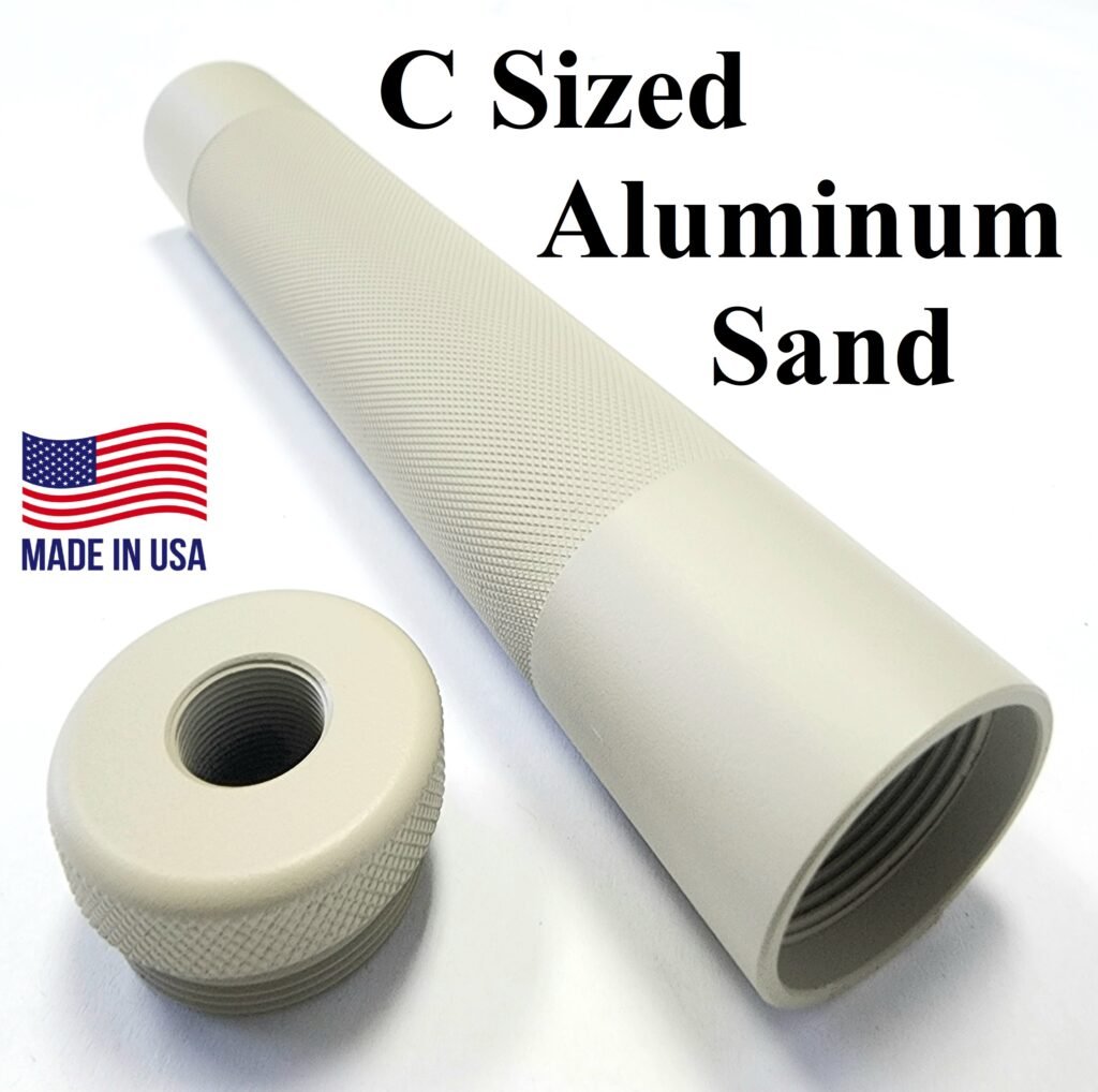 C Sized Aluminum Solvent Trap Kit Tube with 1/2 x 28 or 5/8 x 25 Thread Protector Adapter in Lite Sand Finish