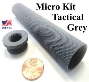 Micro Mini Sized Aluminum Solvent Trap Kit Tube with 1/2 x 28 or 5/8 x 25 Thread Protector Adapter in Tactical Grey Finish