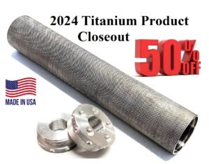 Raw titanium D Size solvent trap with 2 flat 5/8 x 24 titanium adapters