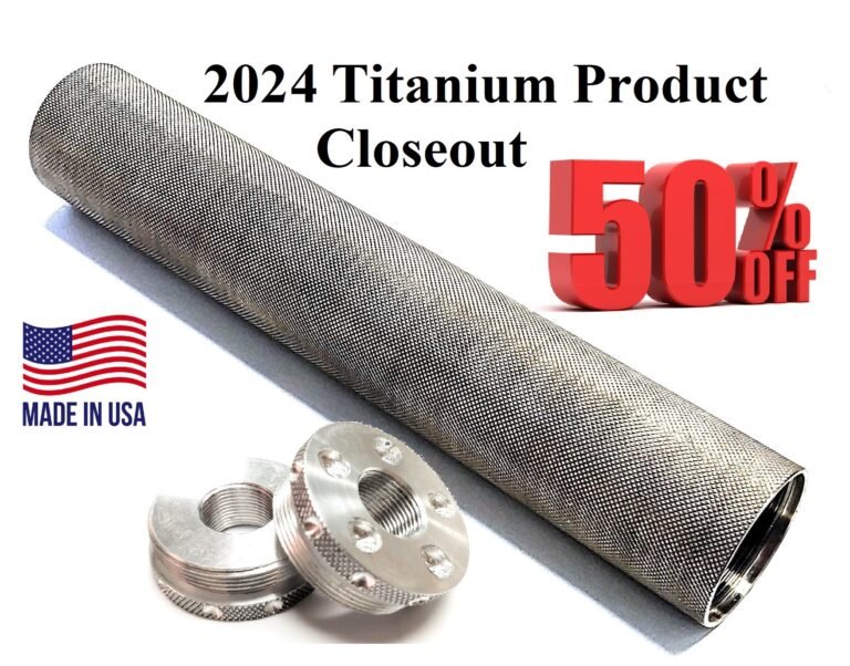 Raw titanium D Size solvent trap with 2 flat 5/8 x 24 titanium adapters