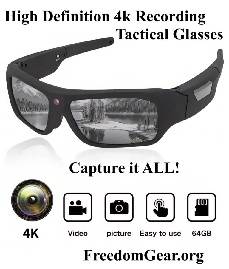 Tactical 4K video recording smart glasses with hidden POV camera, 2 hours record time and 64GB memory for hands-free filming.